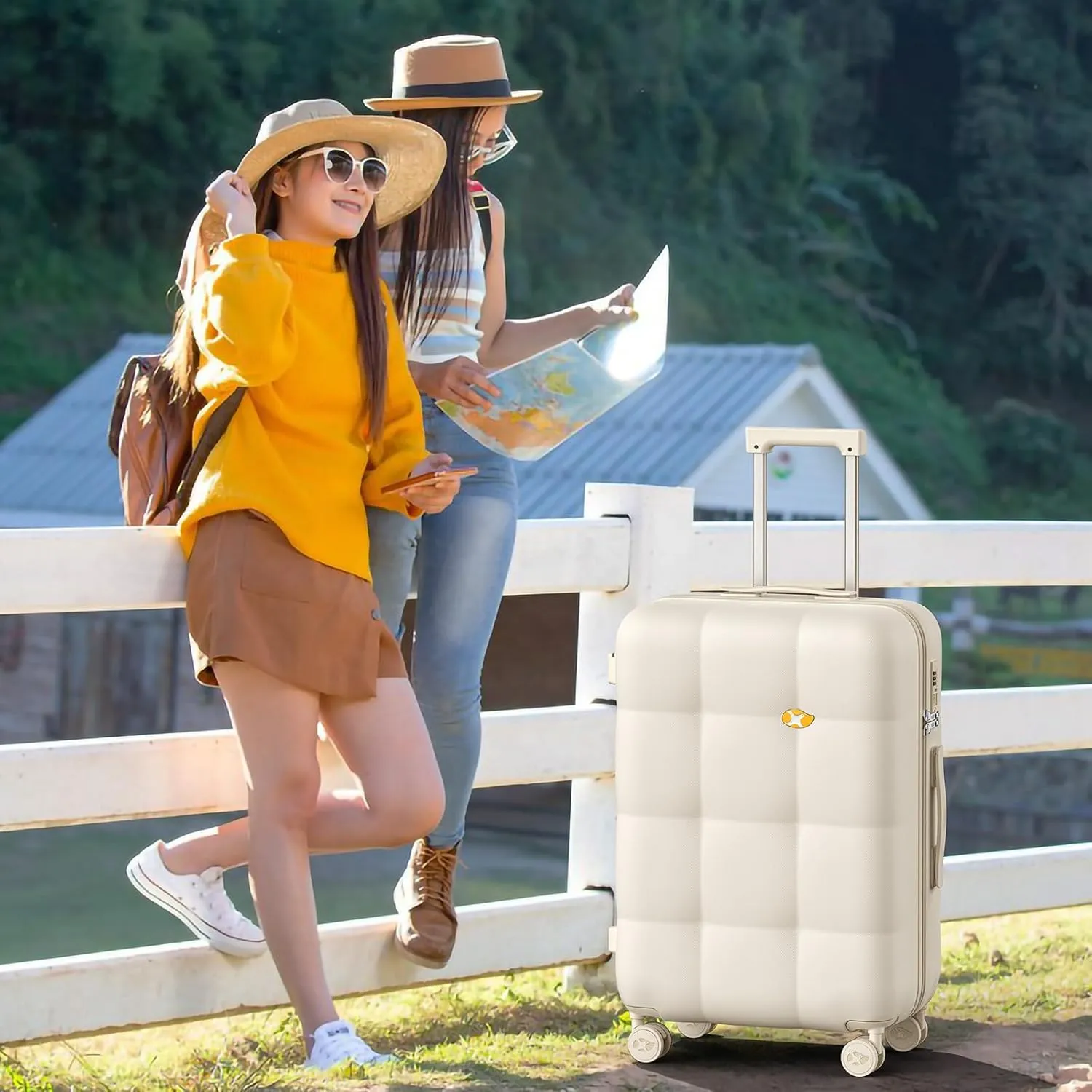 Carry On Luggage 22x14x9 Airline Approved | 20" Durable Polycarbonate Hard Shell Suitcase with TSA Lock & 360° Spinner Wheels (Beige)