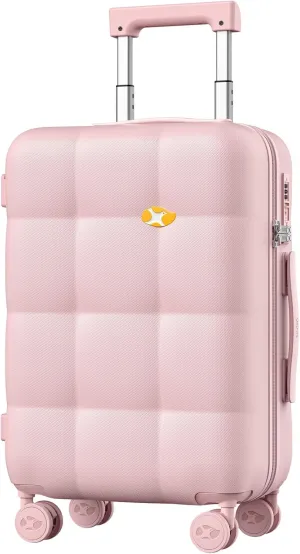 Carry On Luggage 22x14x9 Airline Approved | 20" Durable Polycarbonate Hard Shell Suitcase with TSA Lock & 360° Spinner Wheels (Pink)