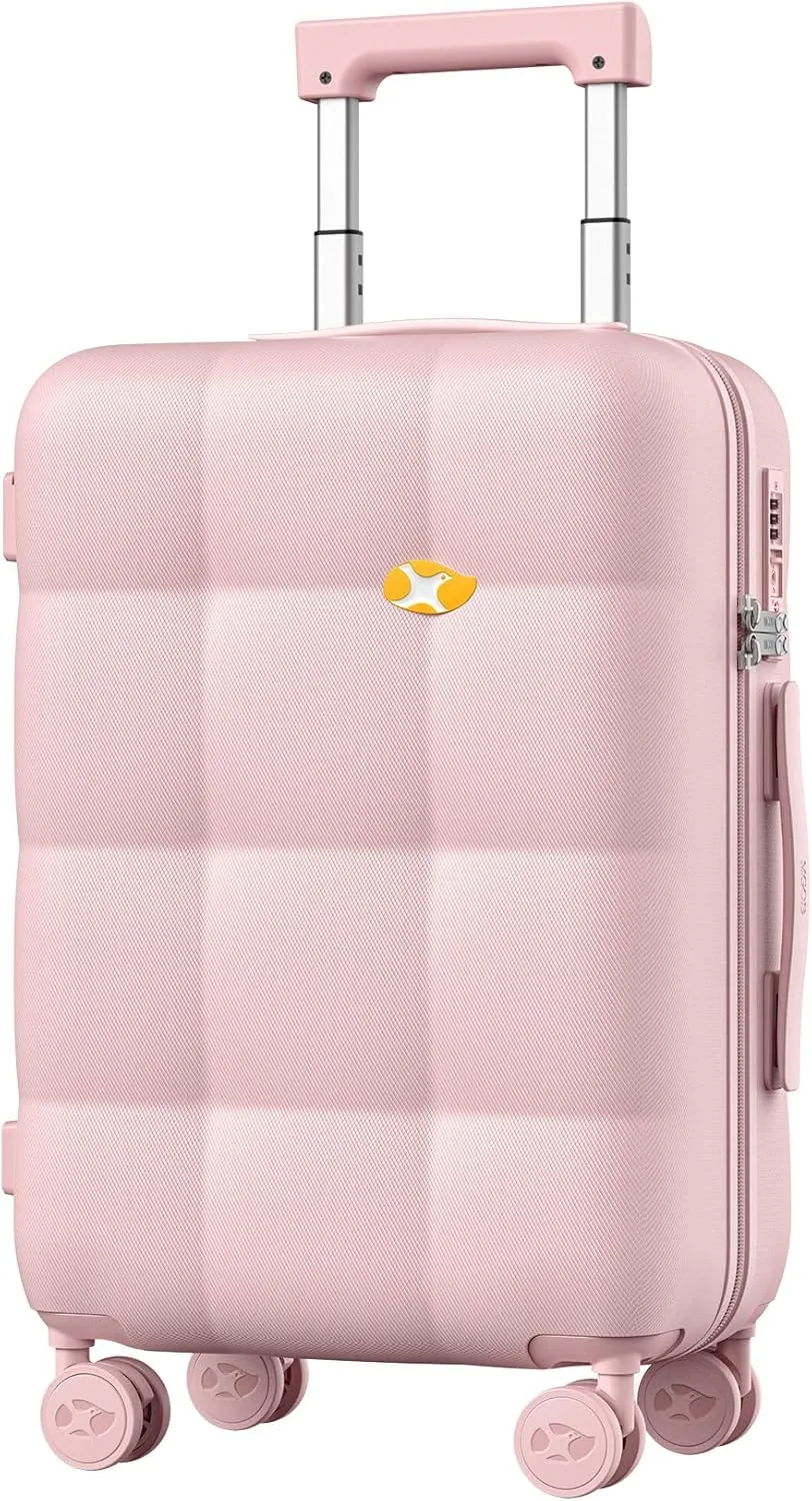 Carry On Luggage 22x14x9 Airline Approved | 20" Durable Polycarbonate Hard Shell Suitcase with TSA Lock & 360° Spinner Wheels (Pink)