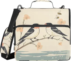 Cartoon Barn Swallow Birds A River Zippered Binder Bag with Handle Multiple Pockets 1.5 Inch 3 Rings Pencil Cases Portfolio Binder Office Document Organizer