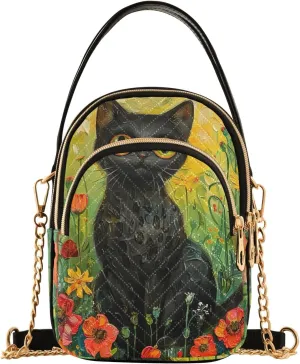 Cartoon Cat Design Quilted Shoulder Bag Purse with Chain