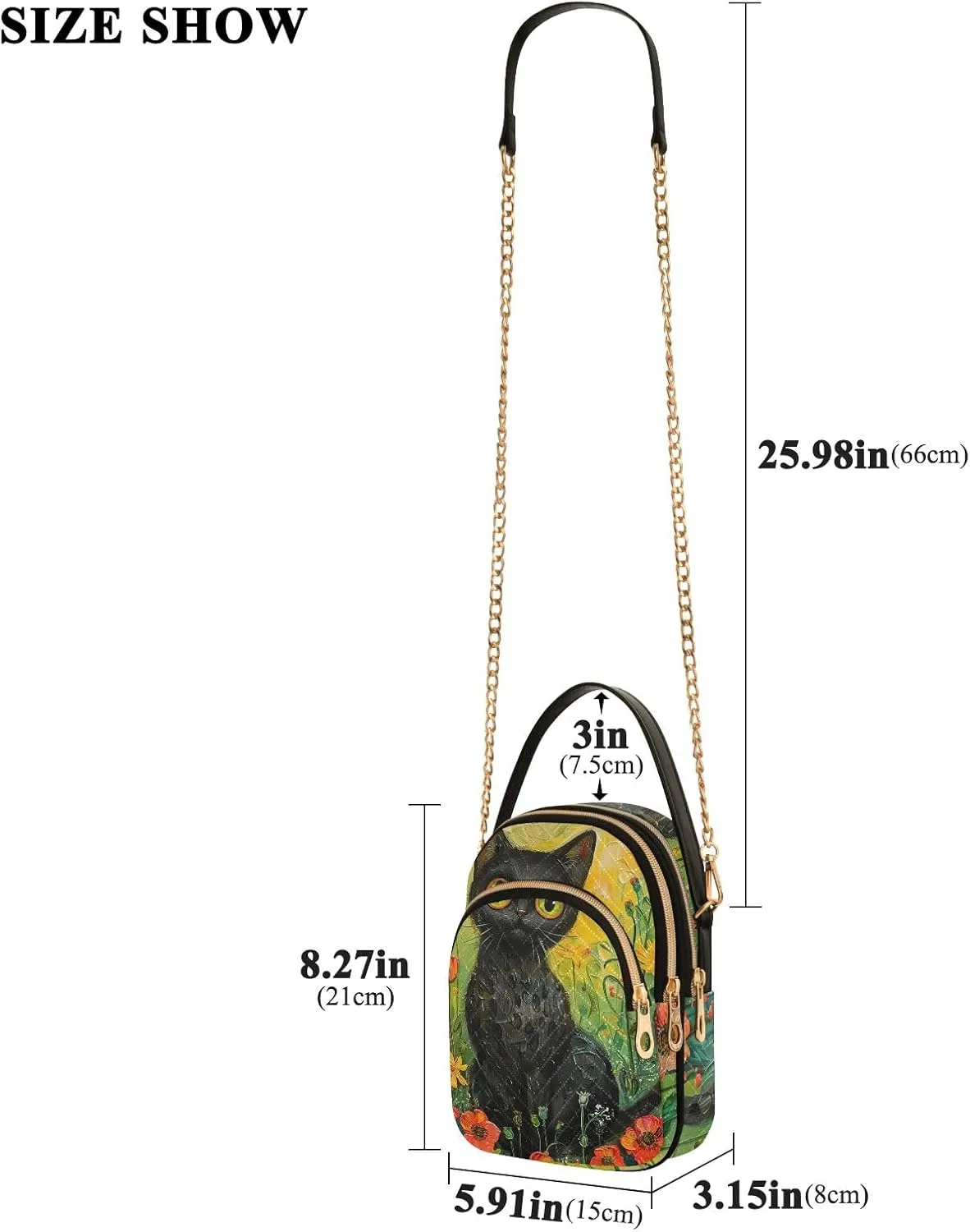 Cartoon Cat Design Quilted Shoulder Bag Purse with Chain