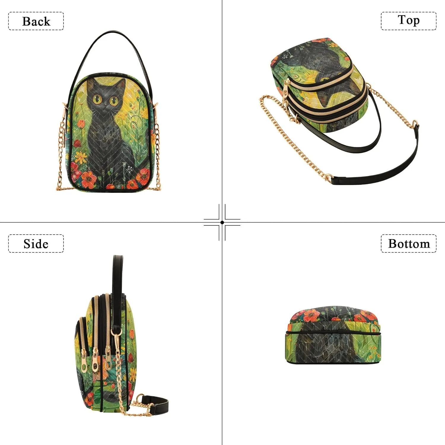 Cartoon Cat Design Quilted Shoulder Bag Purse with Chain