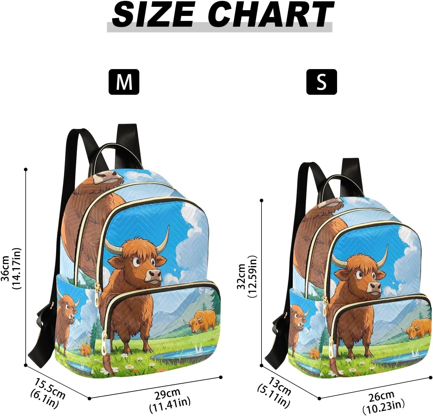 Cartoon Cow Green Grass Quilted Backpack for Women Fashion Lightweight Travel Daypack Durable Polyester Stylish Casual Hiking Bag for School Work Outing