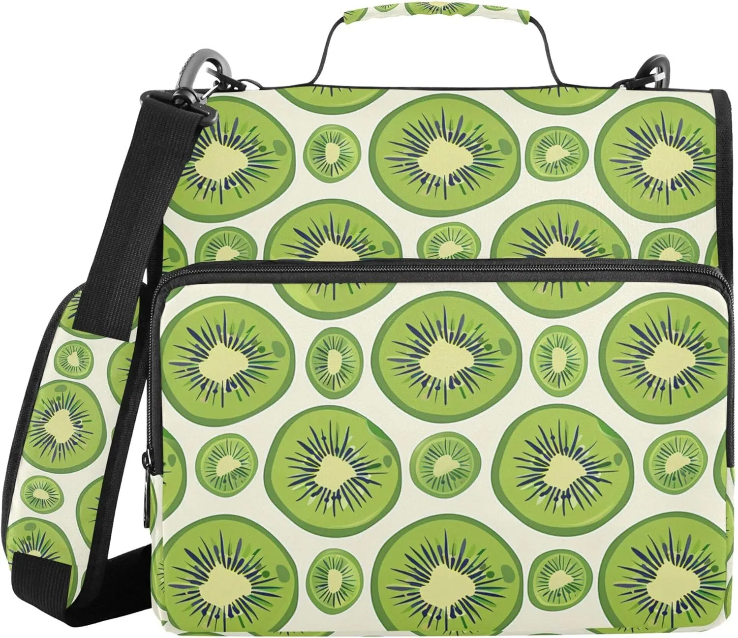 Cartoon Cute Kiwi Fruits Green Office Binder Organizer with Handle Easy to Carry 1.5 Inch 3 Rings Pencil Cases Portfolio Binder Home Travel Cards Storage Container