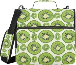 Cartoon Cute Kiwi Fruits Green Office Binder Organizer with Handle Easy to Carry 1.5 Inch 3 Rings Pencil Cases Portfolio Binder Home Travel Cards Storage Container