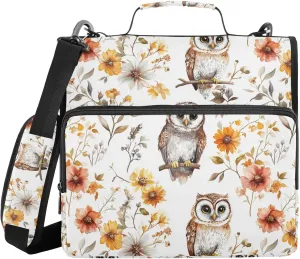 Cartoon Cute Owls White Sturdy Zipper Binder with Shoulder Strap Waterproof 1.5 Inch 3 Rings Portfolio Binder Bag Home Travel Cards Storage Container