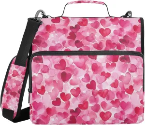 Cartoon Cute Pink Love Hearts Sturdy Zipper Binder with Handle Waterproof 1.5 Inch 3 Rings Pencil Bags Portfolio Binder Office Document Organizer