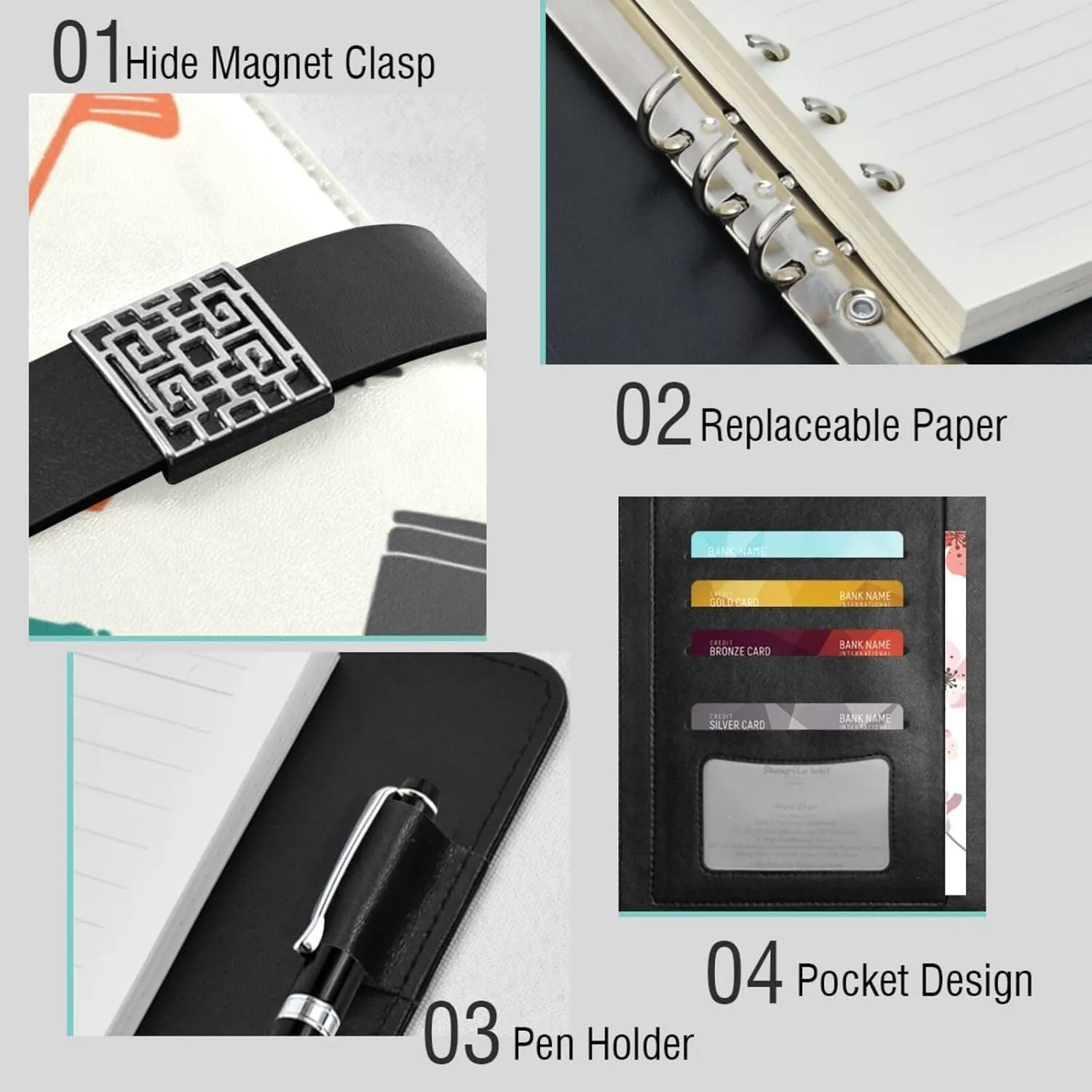 Cartoon Golf Shaft Balls A5 Binder 6 Ring Refillable PU Leather Notebook Journal with Magnetic Buckle Closure Loose Leaf Travel Office Planner Budget Binder Notepad Portfolio,