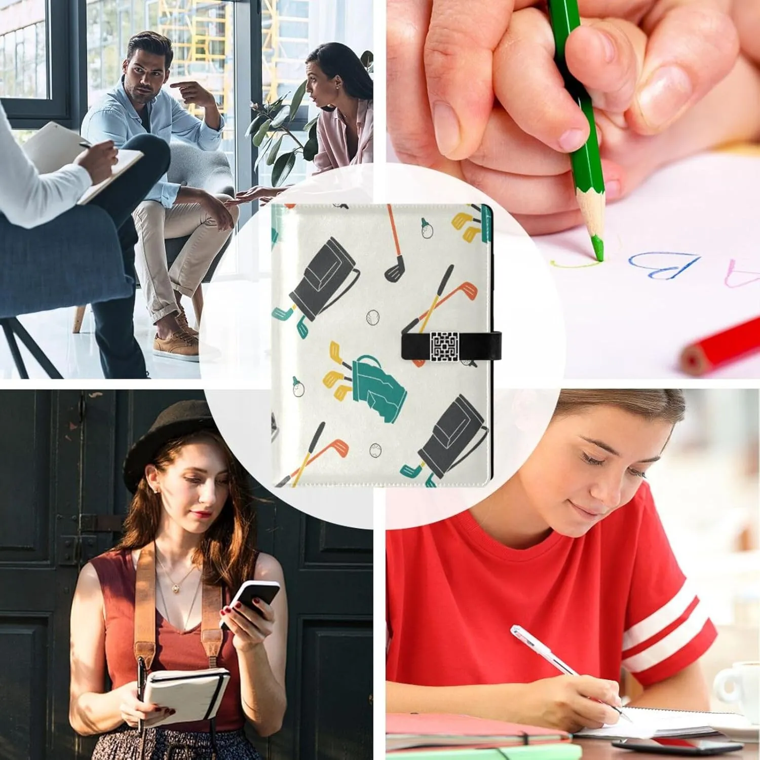 Cartoon Golf Shaft Balls A5 Binder 6 Ring Refillable PU Leather Notebook Journal with Magnetic Buckle Closure Loose Leaf Travel Office Planner Budget Binder Notepad Portfolio,