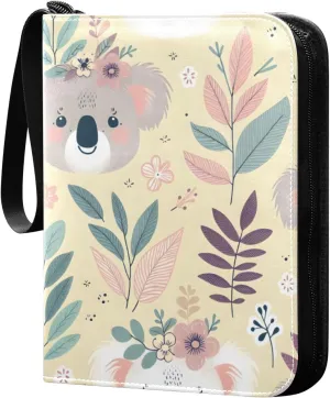 Cartoon Koala Card Binder 4 Pocket Trading Card Album Fits 400 Sports/Game Cards, PU Cover 3 Ring Card Collection with 50 Removable Sleeves