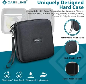 Caseling Portable Hard Carrying Travel Storage Case for External USB, DVD, CD, Blu-ray Rewriter/Writer and Optical Drives - Black
