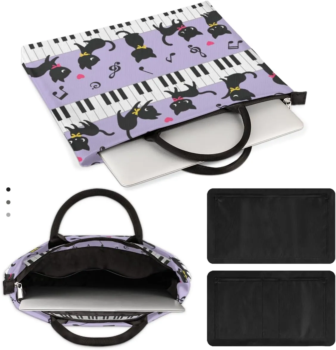 Cat Piano Music Laptop Sleeve Case 15 15.6 16 Inch Laptop Bag with Handle & Pockets Durable Notebook Computer Carrying Case for Men Women Multi-Color & Size Choices
