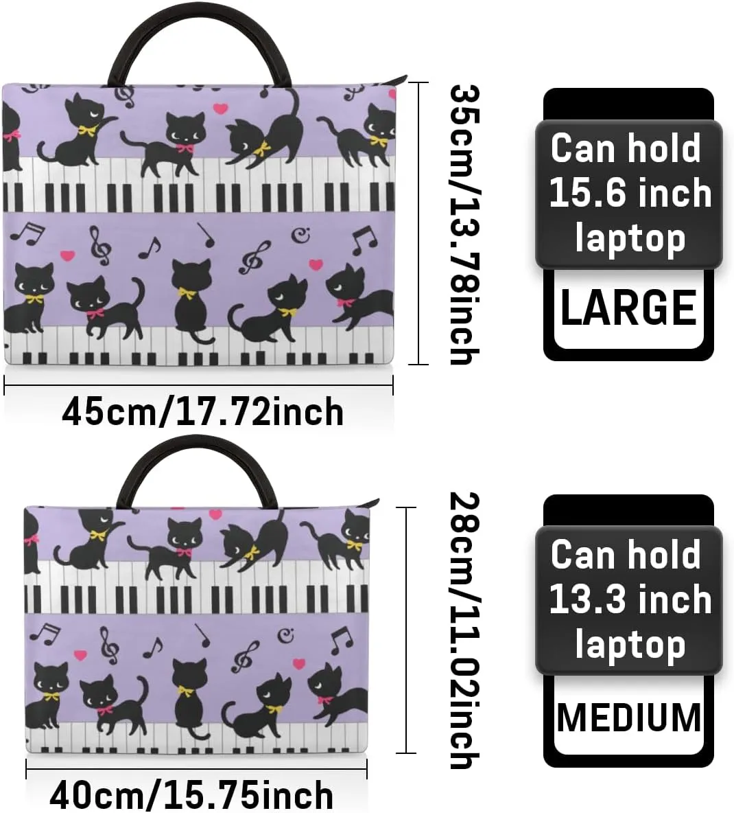 Cat Piano Music Laptop Sleeve Case 15 15.6 16 Inch Laptop Bag with Handle & Pockets Durable Notebook Computer Carrying Case for Men Women Multi-Color & Size Choices