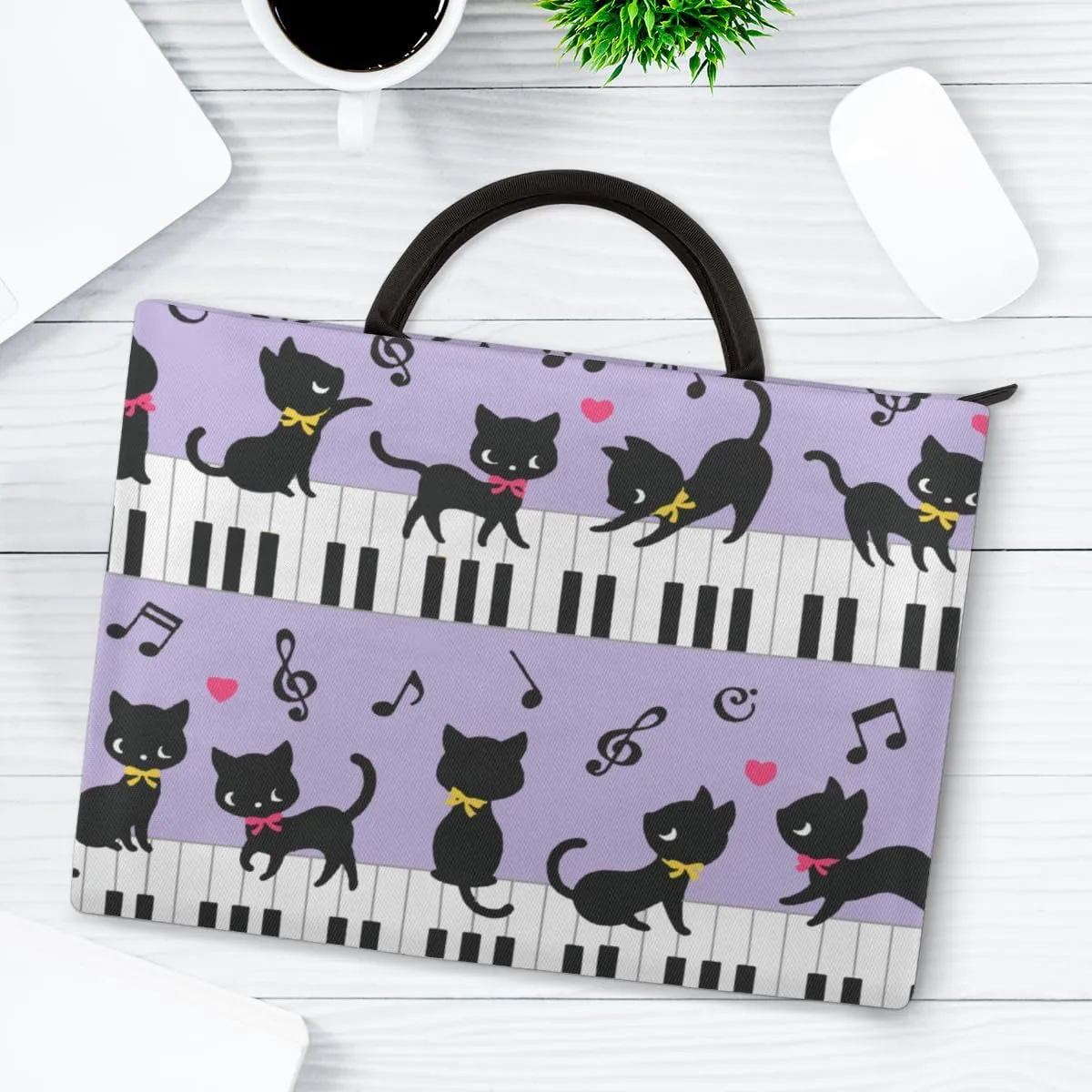 Cat Piano Music Laptop Sleeve Case 15 15.6 16 Inch Laptop Bag with Handle & Pockets Durable Notebook Computer Carrying Case for Men Women Multi-Color & Size Choices