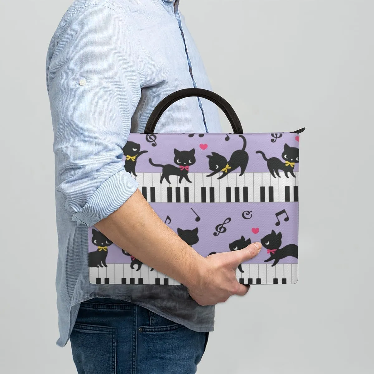 Cat Piano Music Laptop Sleeve Case 15 15.6 16 Inch Laptop Bag with Handle & Pockets Durable Notebook Computer Carrying Case for Men Women Multi-Color & Size Choices