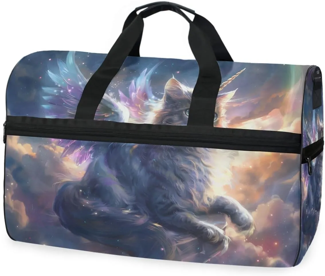 Cat with Wings Travel Duffel Bag Luggage Sports Gym Bags With Shoes Compartment Large Capacity Lightweight Duffle Bag For Men Women