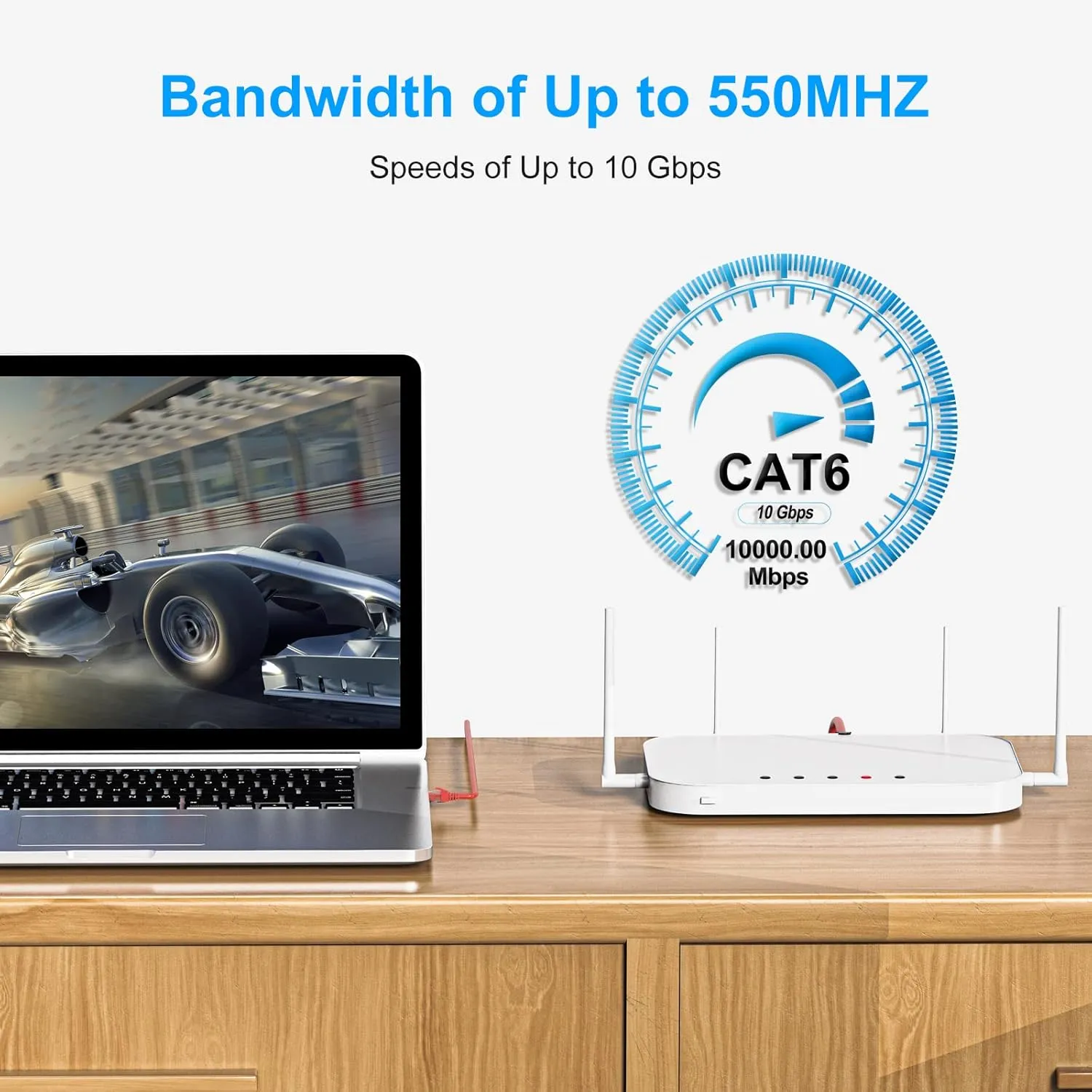 Cat6 Patch Cables 10 Feet (6 Pack), Cat 6 Ethernet Cable, 24AWG CCA, UTP Network Cord, Internet Cable, Compatible for PC, Laptop, Router, Switch, Server, Printer, RJ45 LAN with 25 Cable Ties - 10FT