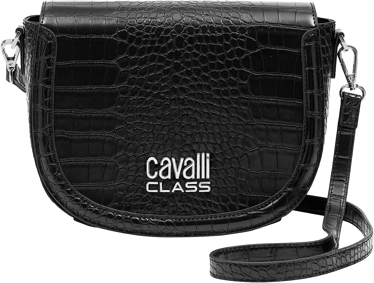 Cavalli Class TORINO Black Medium Crocco Saddle Crossbody bag for womens