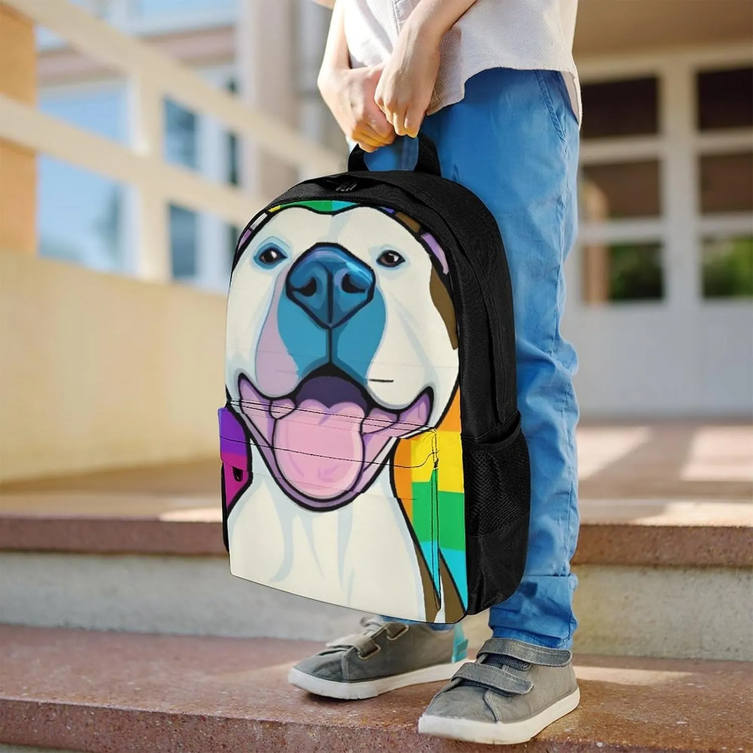 Checkerboard Pitbull Dog Smile Art Daypack Polyester Anti-Theft Multipurpose Bookbag Big Capacity Gym Outdoor Hiking Backpack With Adjustable Shoulder Straps