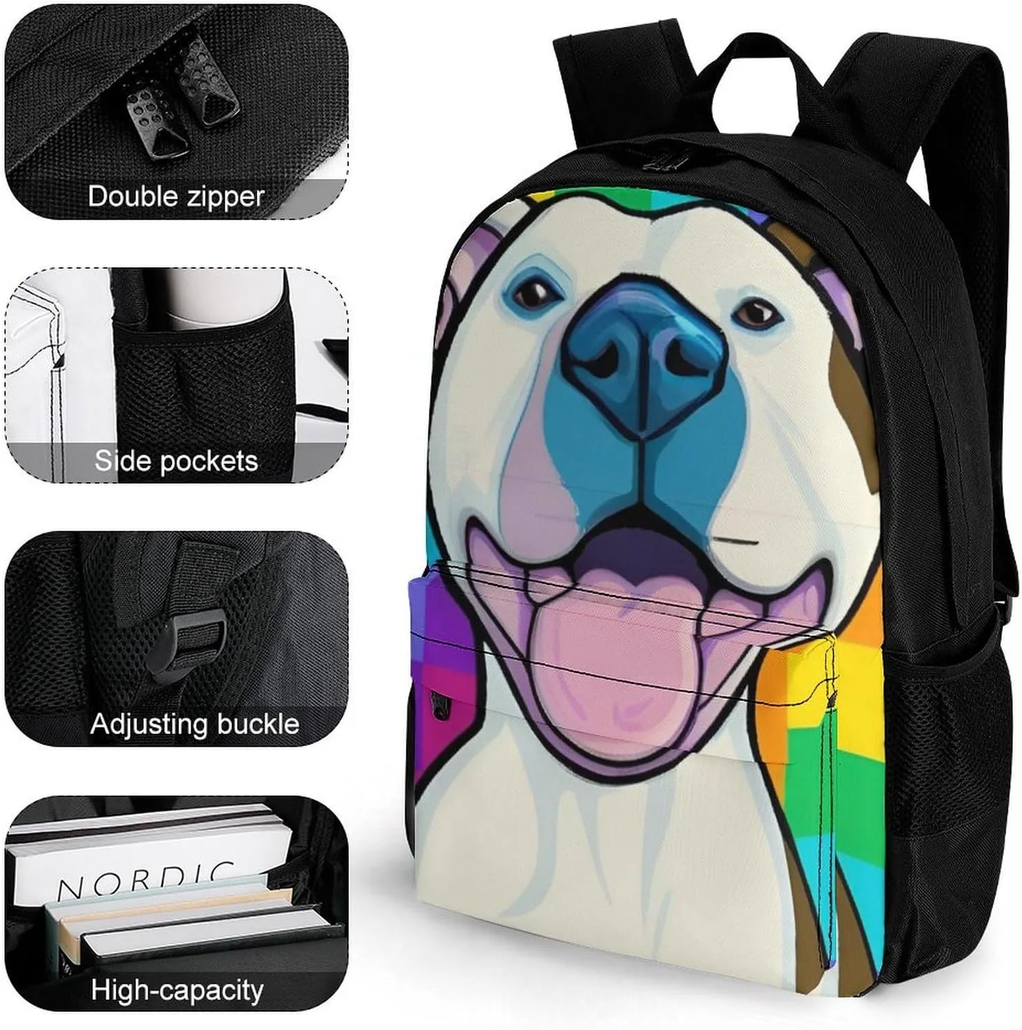Checkerboard Pitbull Dog Smile Art Daypack Polyester Anti-Theft Multipurpose Bookbag Big Capacity Gym Outdoor Hiking Backpack With Adjustable Shoulder Straps