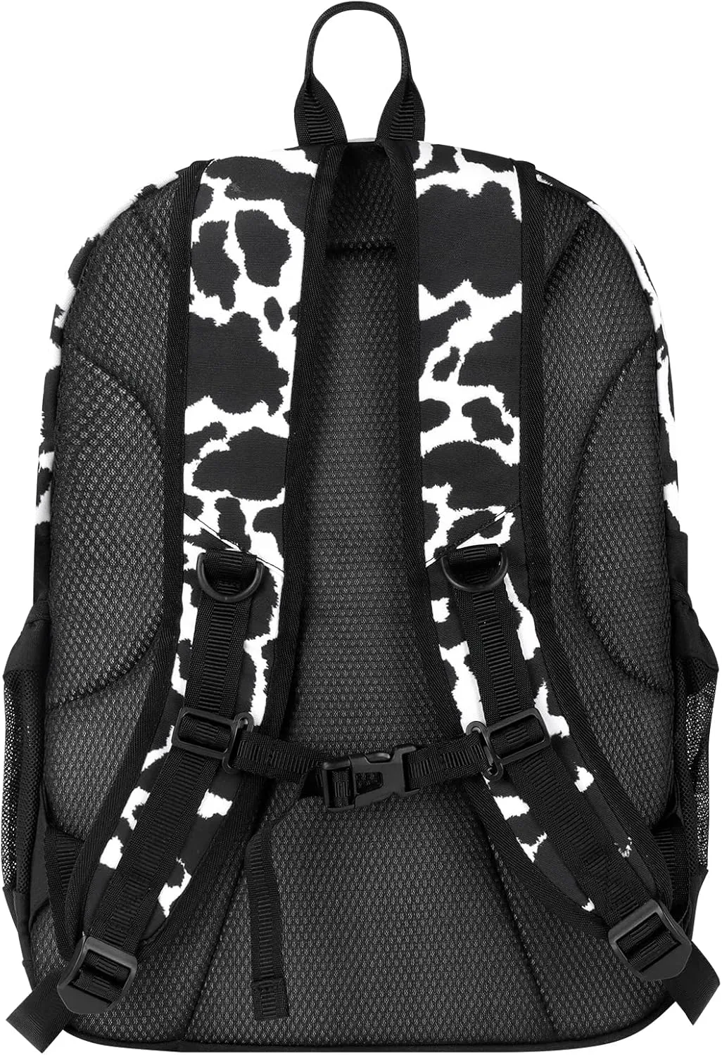 Choco Mocha Cow Print Backpack for Teen Girls, Travel School Backpack for Girls Middle School Large Bookbag 18 Inch, Black