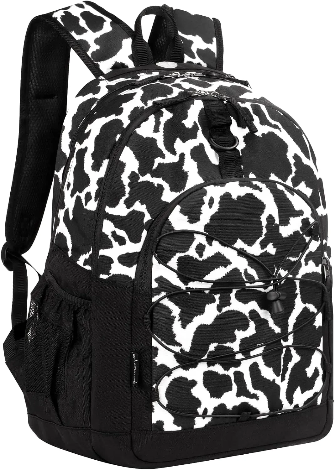 Choco Mocha Cow Print Backpack for Teen Girls, Travel School Backpack for Girls Middle School Large Bookbag 18 Inch, Black