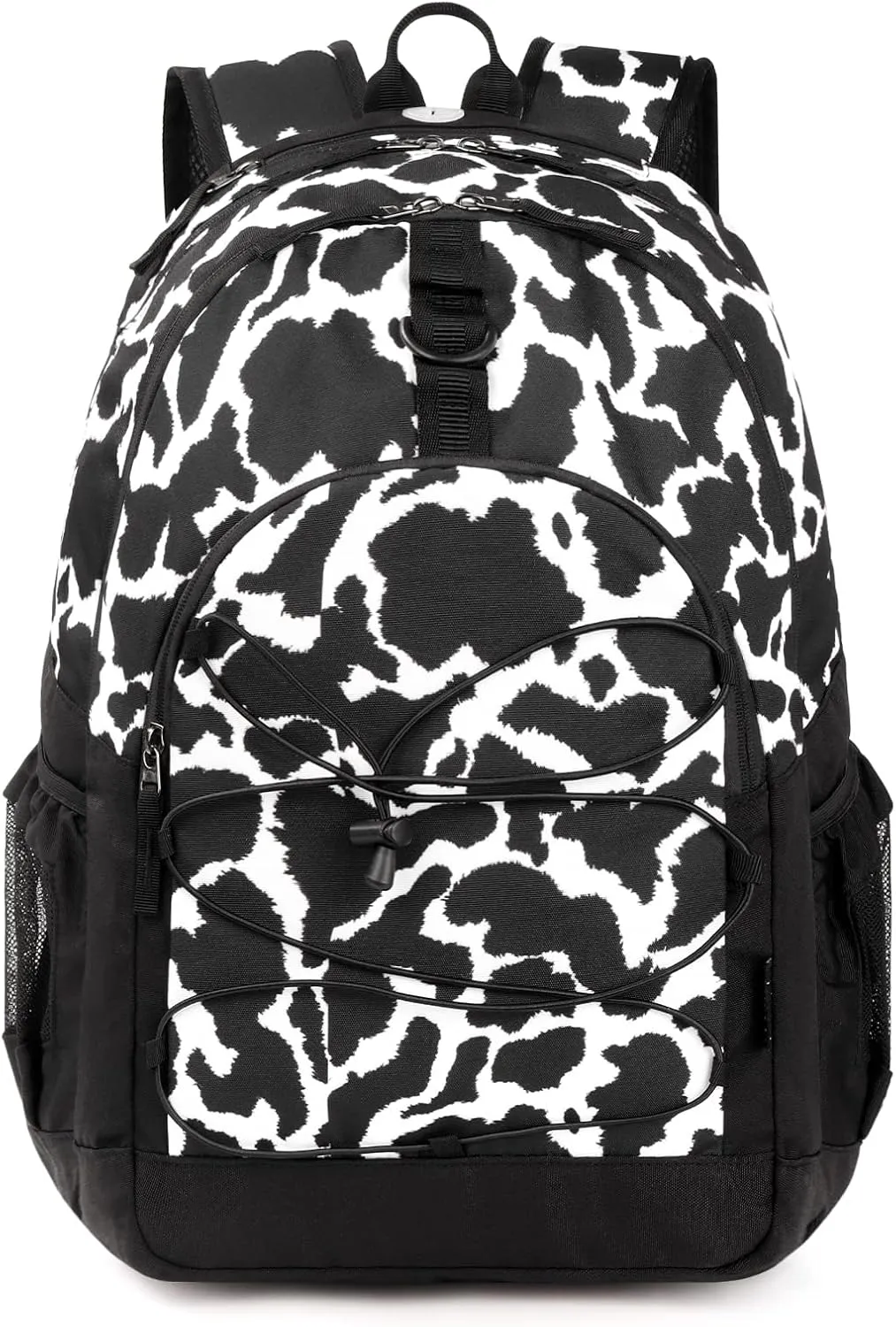 Choco Mocha Cow Print Backpack for Teen Girls, Travel School Backpack for Girls Middle School Large Bookbag 18 Inch, Black