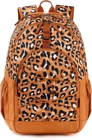 Choco Mocha Leopard Backpack for Teen Girls, Travel School Backpack for Girls Middle School Large Bookbag 18 Inch, Cheetah Brown