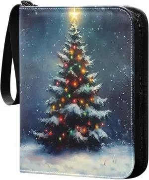 Christmas Tree Colorful Lights Cards Binder 4 Pocket Fits 400 Cards with 50 Removable Sleevesves, Trading Card Collector Zipper Album Holder Portable Card Games Display Storage Cases