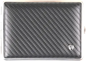 Cigarette Case 18 / 100 / Metal Leather Carbon Look Black / Frame Matte Nickel / Elastic Band / Double Sided / 84 mm Wide / Made in Germany