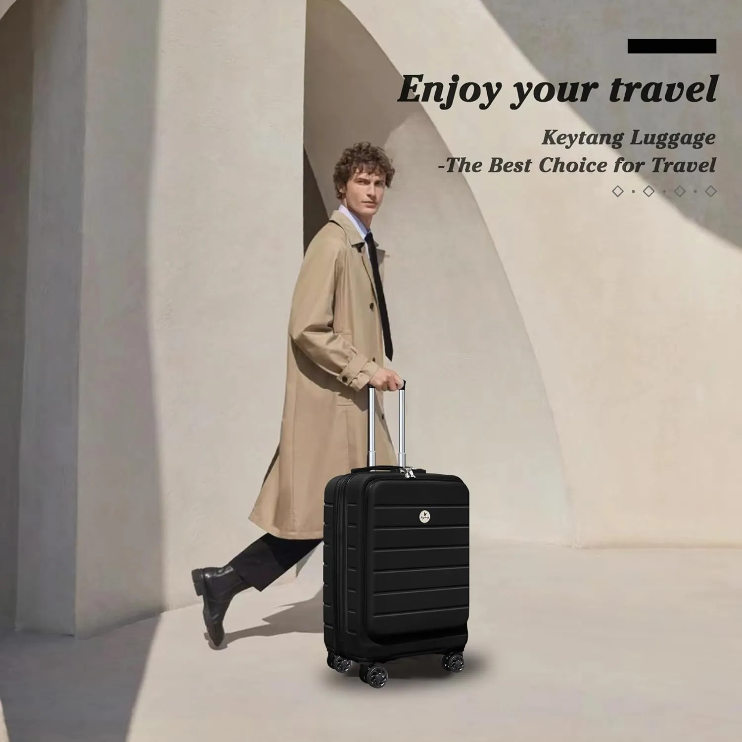 Classic 20" Carry-On Luggage Set with TSA Lock Spinner Wheels, Lightweight Hardside Expandable Suitcase with Front Open Pocket Compartment, Bonus Travel Backpack and Makeup Bag, Black