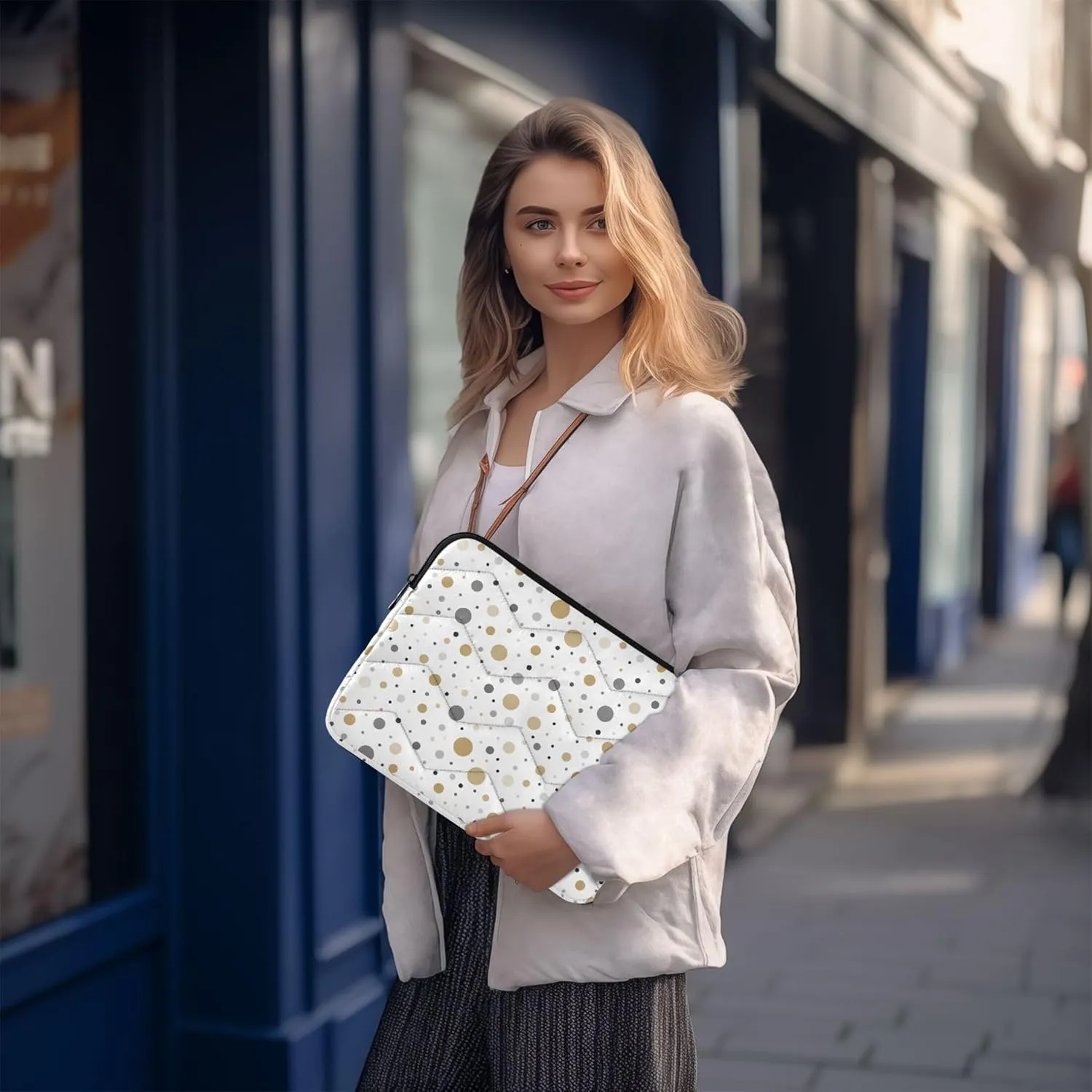 Classic Dot Gold Black White Work Bag 15.6 Inch, Comprehensive Protection, Computer Bags for Laptops