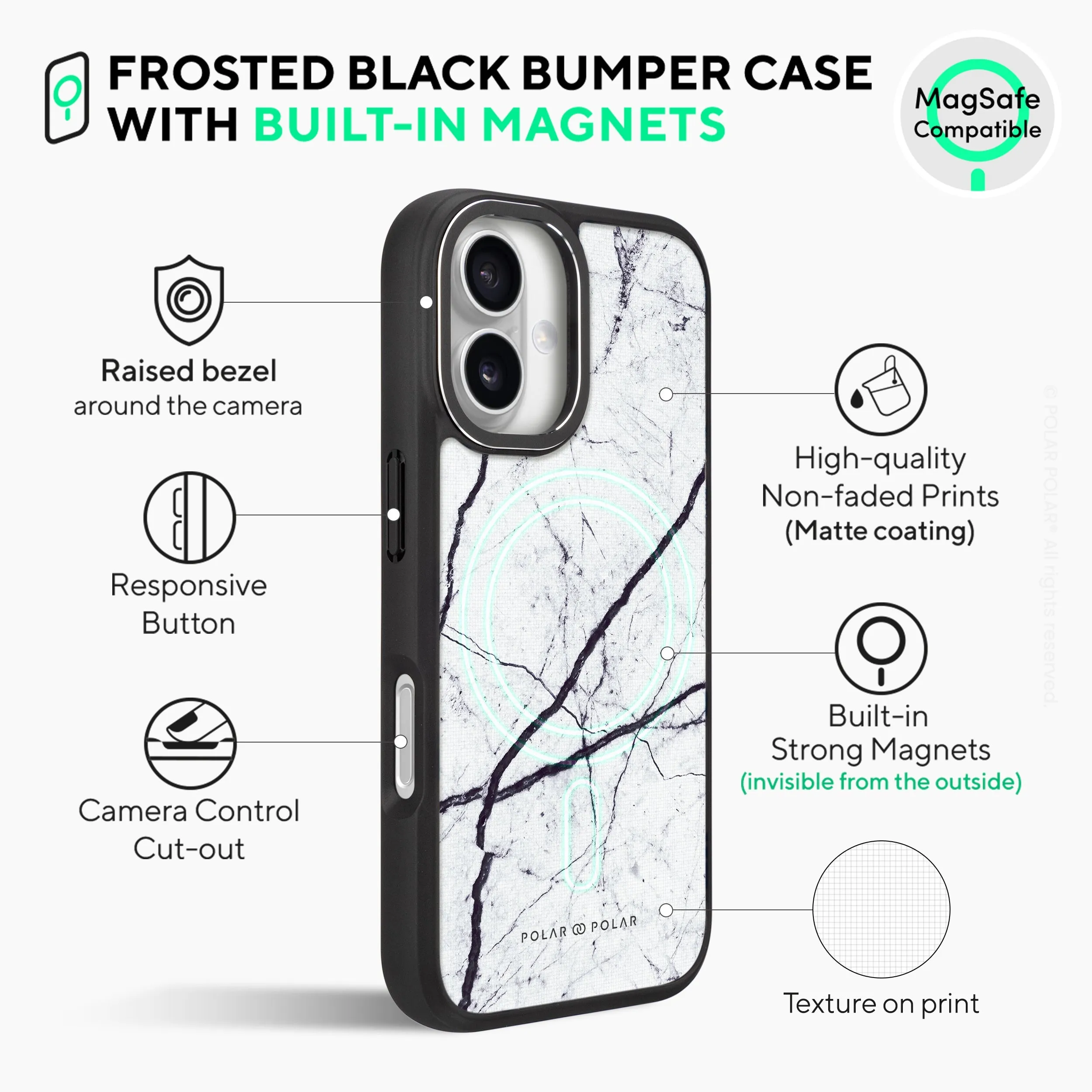 Classic White - iPhone 16 Plus Frosted Black Bumper MagSafe Case