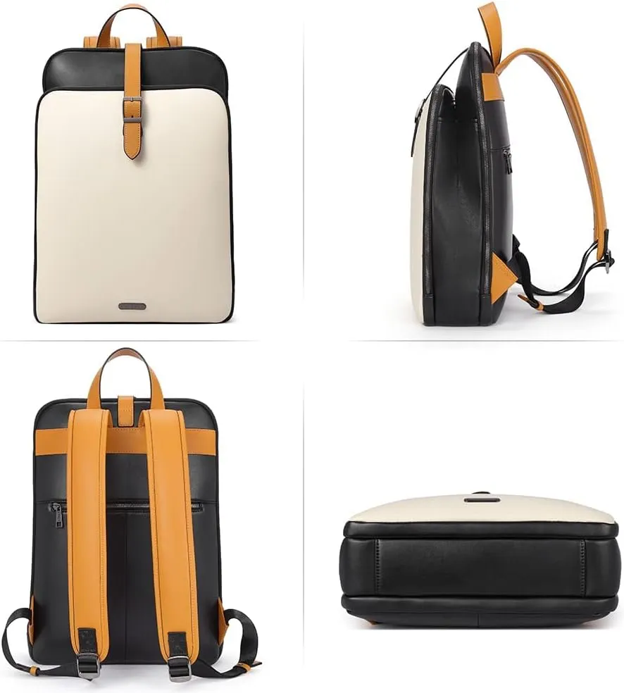 CLUCI Leather Backpack for Women, 15.6 inch Laptop Bag, Large Genuine Work Backpack Travel Back