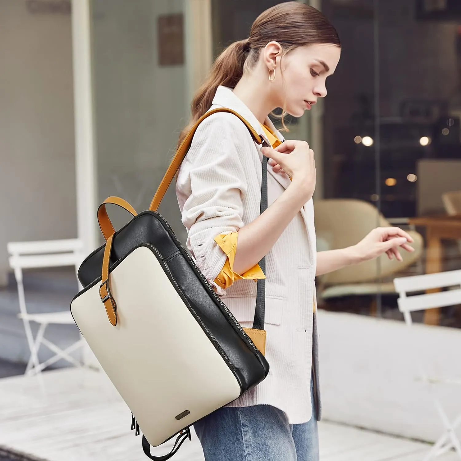 CLUCI Leather Backpack for Women, 15.6 inch Laptop Bag, Large Genuine Work Backpack Travel Back
