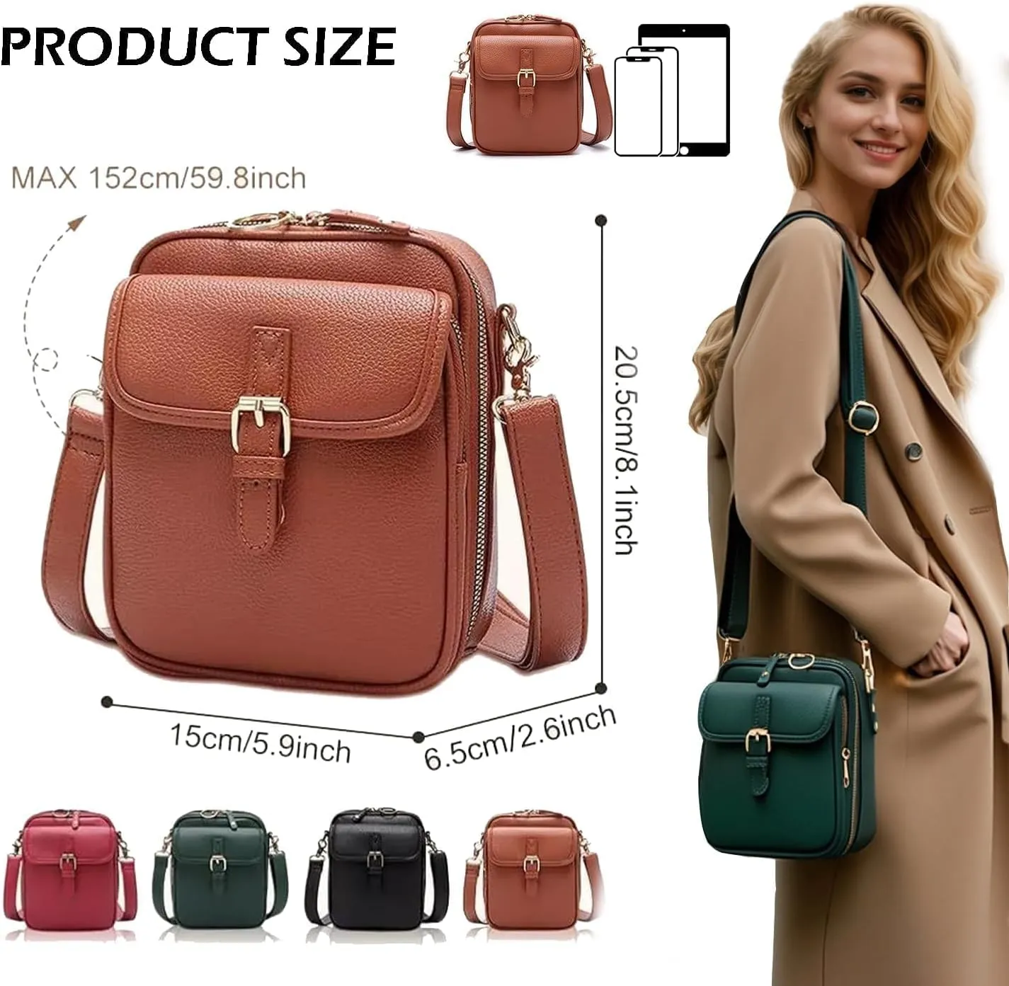 Collaboraten Crossbody Leather Bag, Urvashi Crossbody Bags for Women, Double-Layer Large Capacity Crossbody Bags