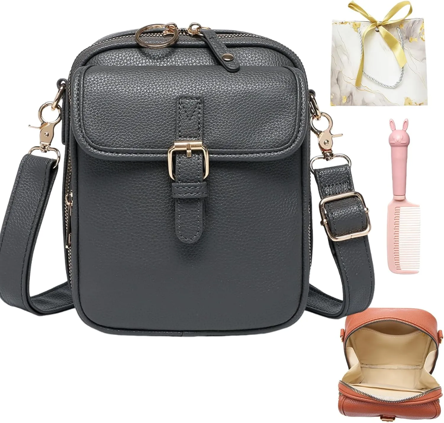 Collaboraten Crossbody Leather Bag, Urvashi Crossbody Bags for Women, Double-Layer Large Capacity Crossbody Bags
