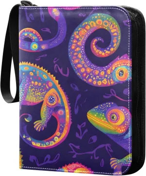 Colorful Chameleon Card Binder 4 Pocket Trading Card Binder Portable Cards Collection Book with Zipper
