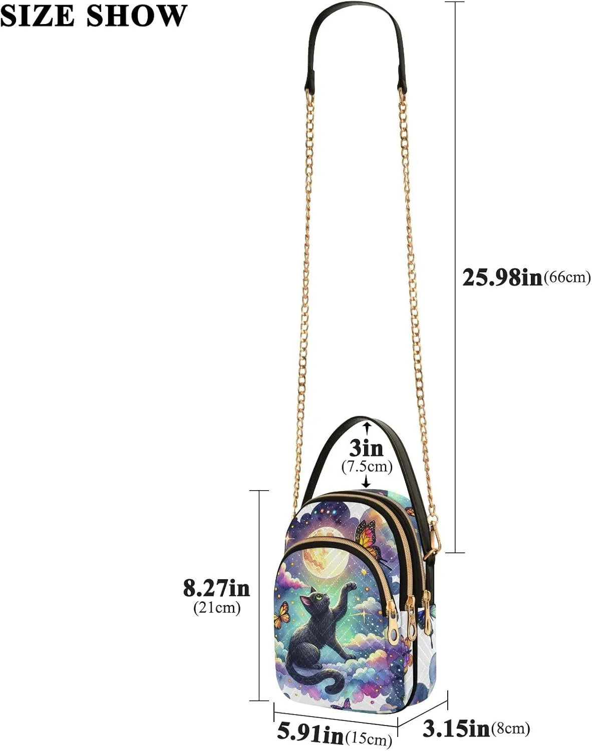 Colorful Cloud Cat Butterflies Purse Bags for Women Cell Phone Bags