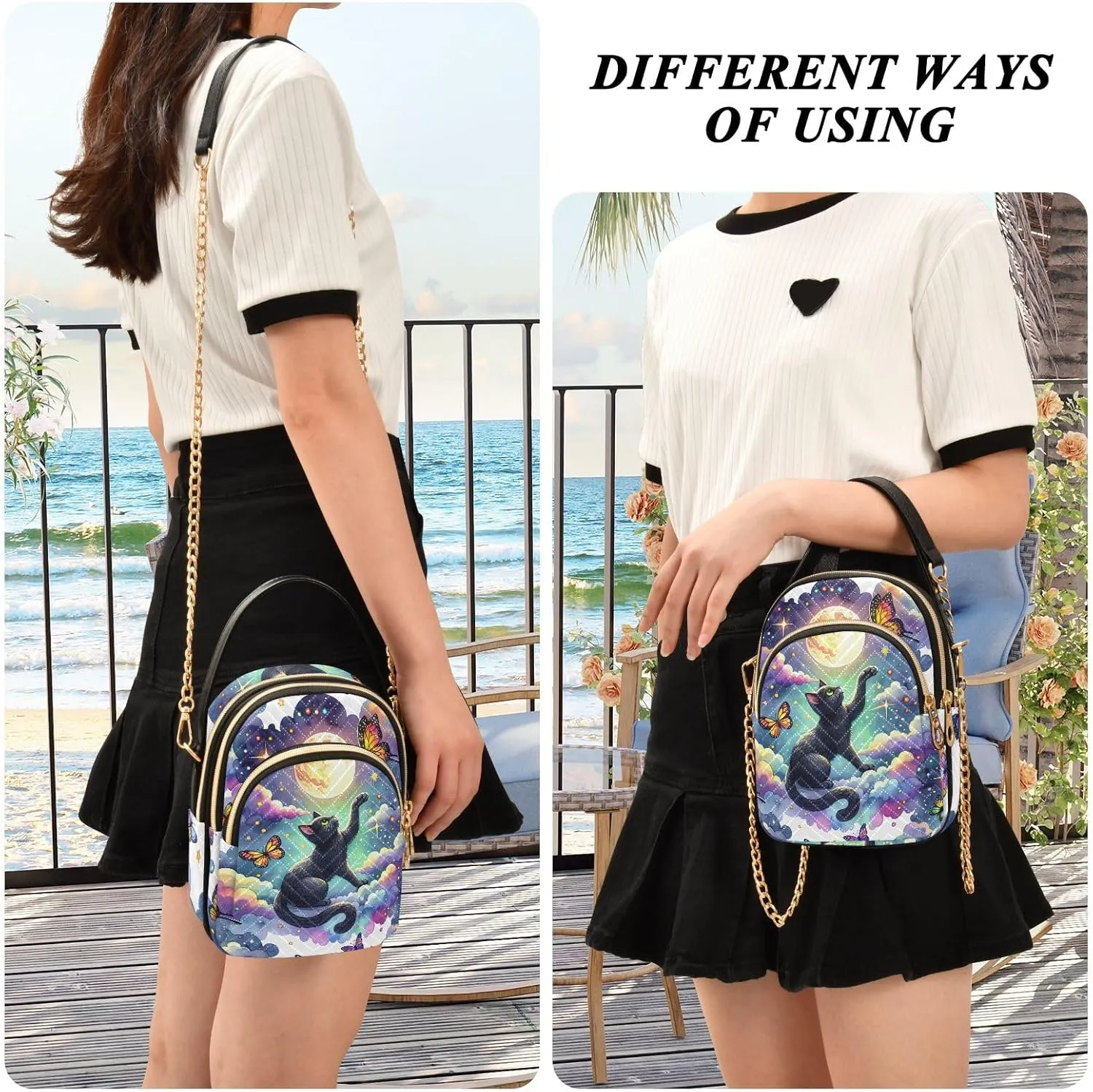 Colorful Cloud Cat Butterflies Purse Bags for Women Cell Phone Bags