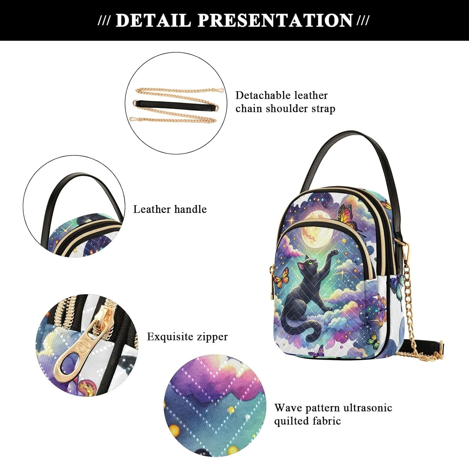 Colorful Cloud Cat Butterflies Purse Bags for Women Cell Phone Bags