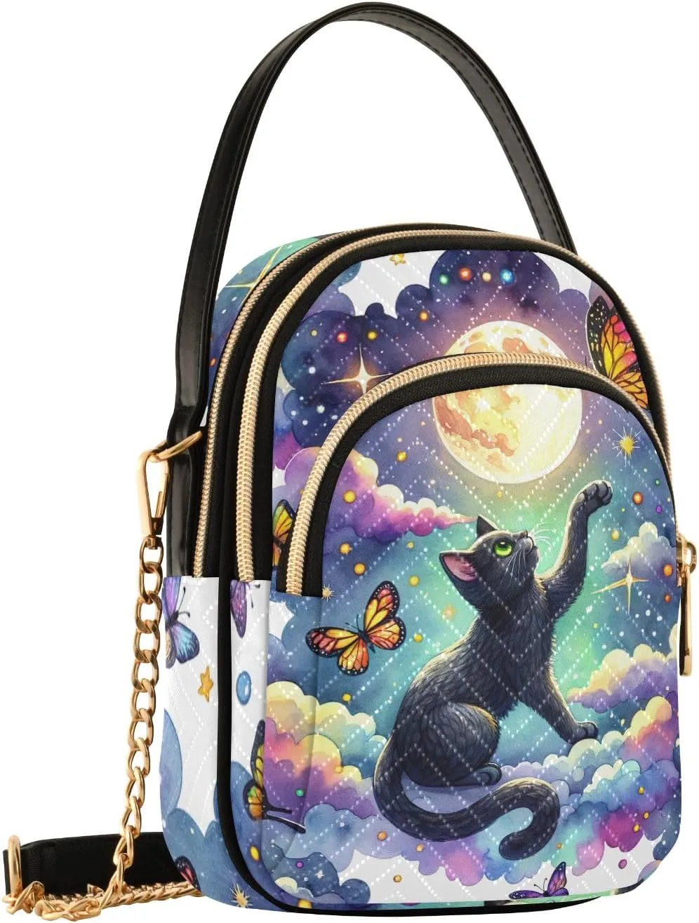 Colorful Cloud Cat Butterflies Purse Bags for Women Cell Phone Bags