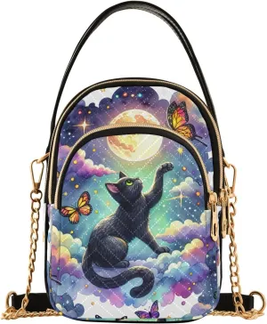 Colorful Cloud Cat Butterflies Purse Bags for Women Cell Phone Bags