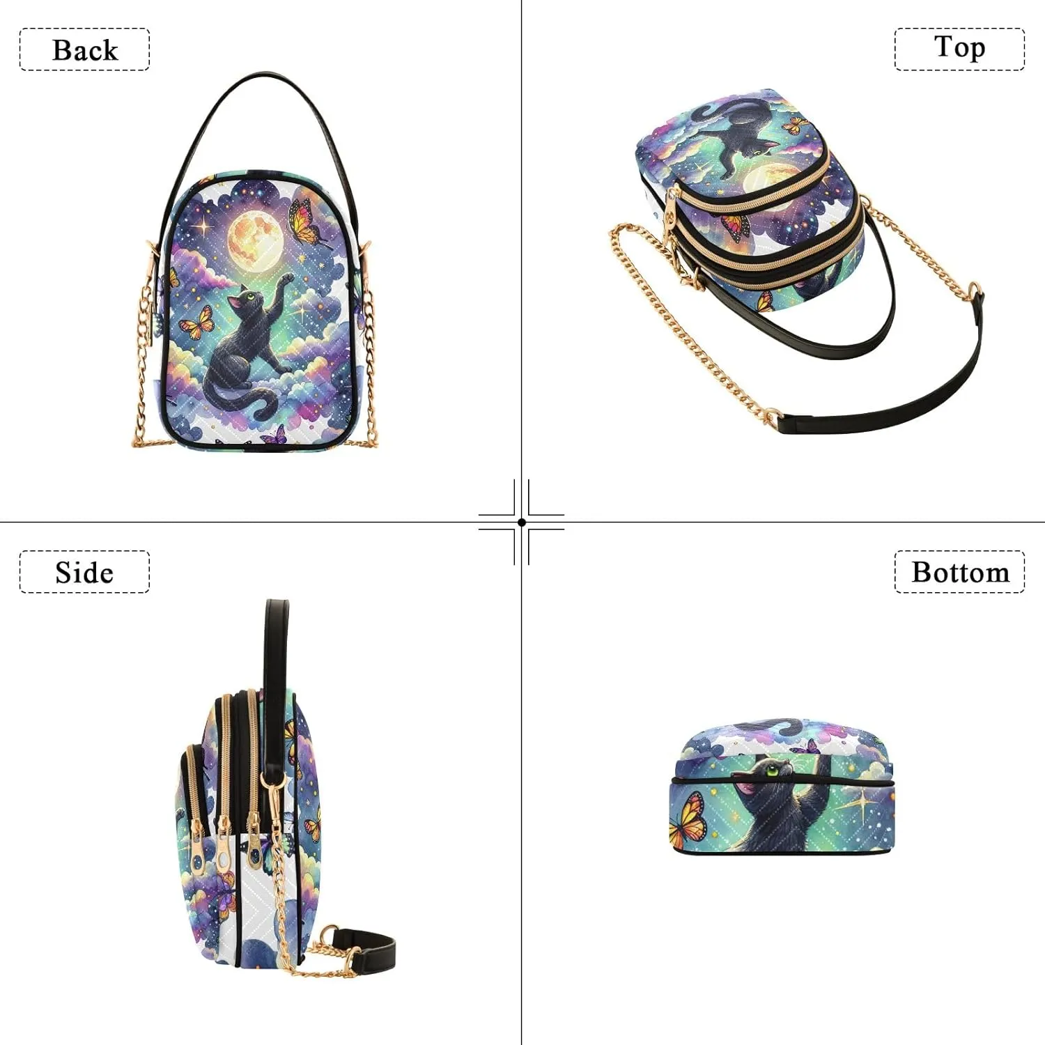 Colorful Cloud Cat Butterflies Purse Bags for Women Cell Phone Bags
