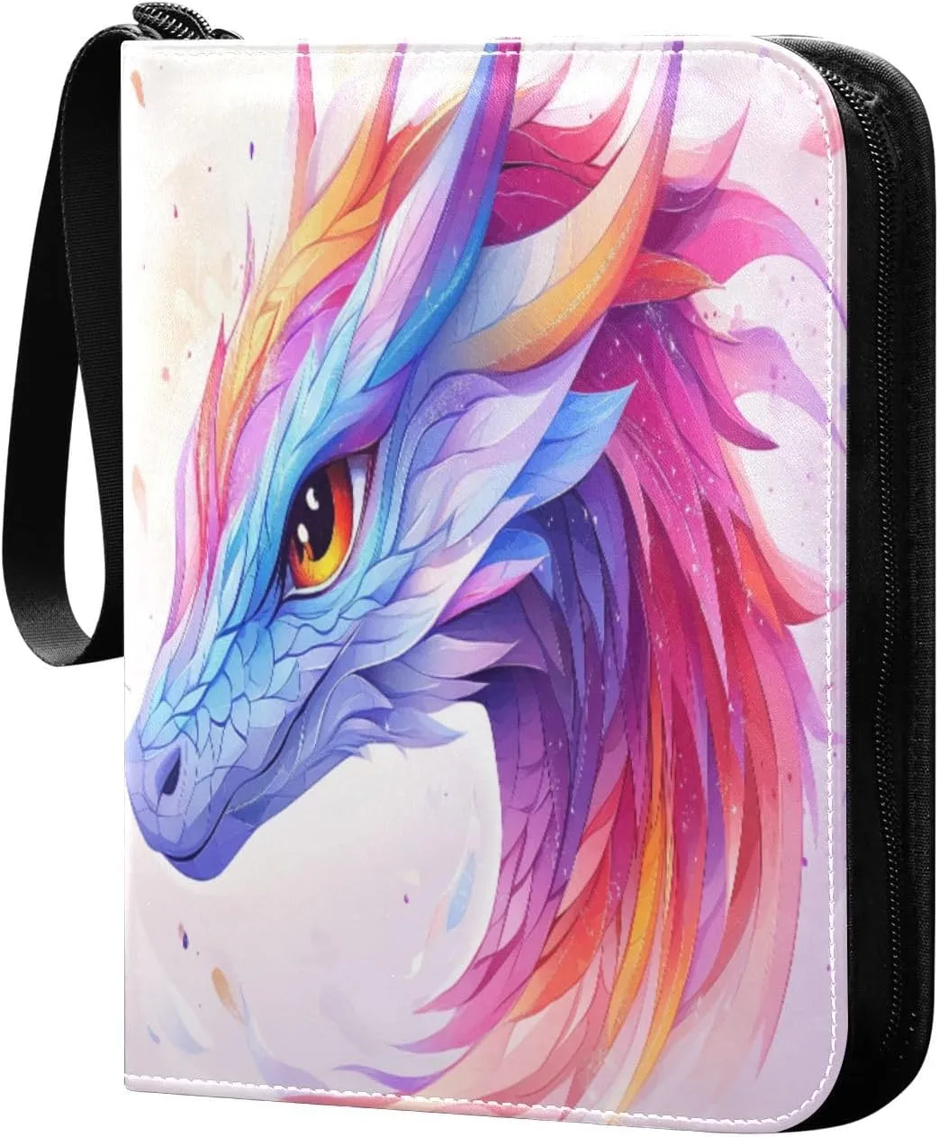 Colorful Cute Dragon Cards Binder 4 Pocket Fits 400 Cards with 50 Removable Sleevesves, Trading Card Collector Zipper Album Holder Portable Card Games Display Storage Cases