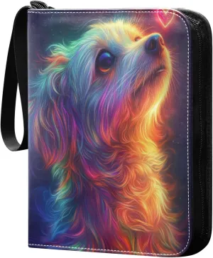 Colorful Dog Cards Binder 4 Pocket Fits 400 Cards with 50 Removable Sleevesves, Trading Card Collector Zipper Album Holder Portable Card Games Display Storage Cases