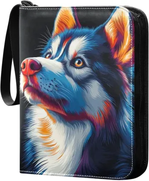 Colorful Dog Looking Up Cards Binder 4 Pocket Fits 400 Cards with 50 Removable Sleevesves, Trading Card Collector Zipper Album Holder Portable Card Games Display Storage Cases