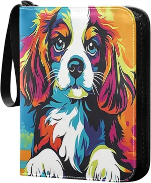 Colorful Dog Pop Art Cards Binder 4 Pocket Fits 400 Cards with 50 Removable Sleevesves, Trading Card Collector Zipper Album Holder Portable Card Games Display Storage Cases