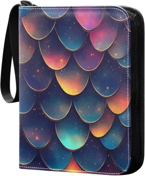 Colorful Dragon Scales Cards Binder 4 Pocket Fits 400 Cards with 50 Removable Sleevesves, Trading Card Collector Zipper Album Holder Portable Card Games Display Storage Cases